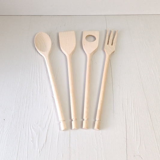 Cucchiaio+Paletta+Girariso+Forchettone 30cm in Faggio - Set 4 pezzi