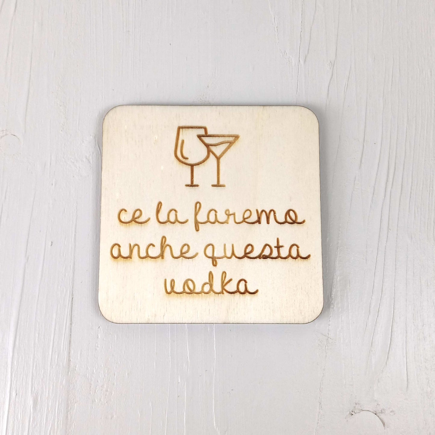 Sottobicchiere Quadrato in Pioppo - Frasi Alcool Battuta - Set 12 Pezzi