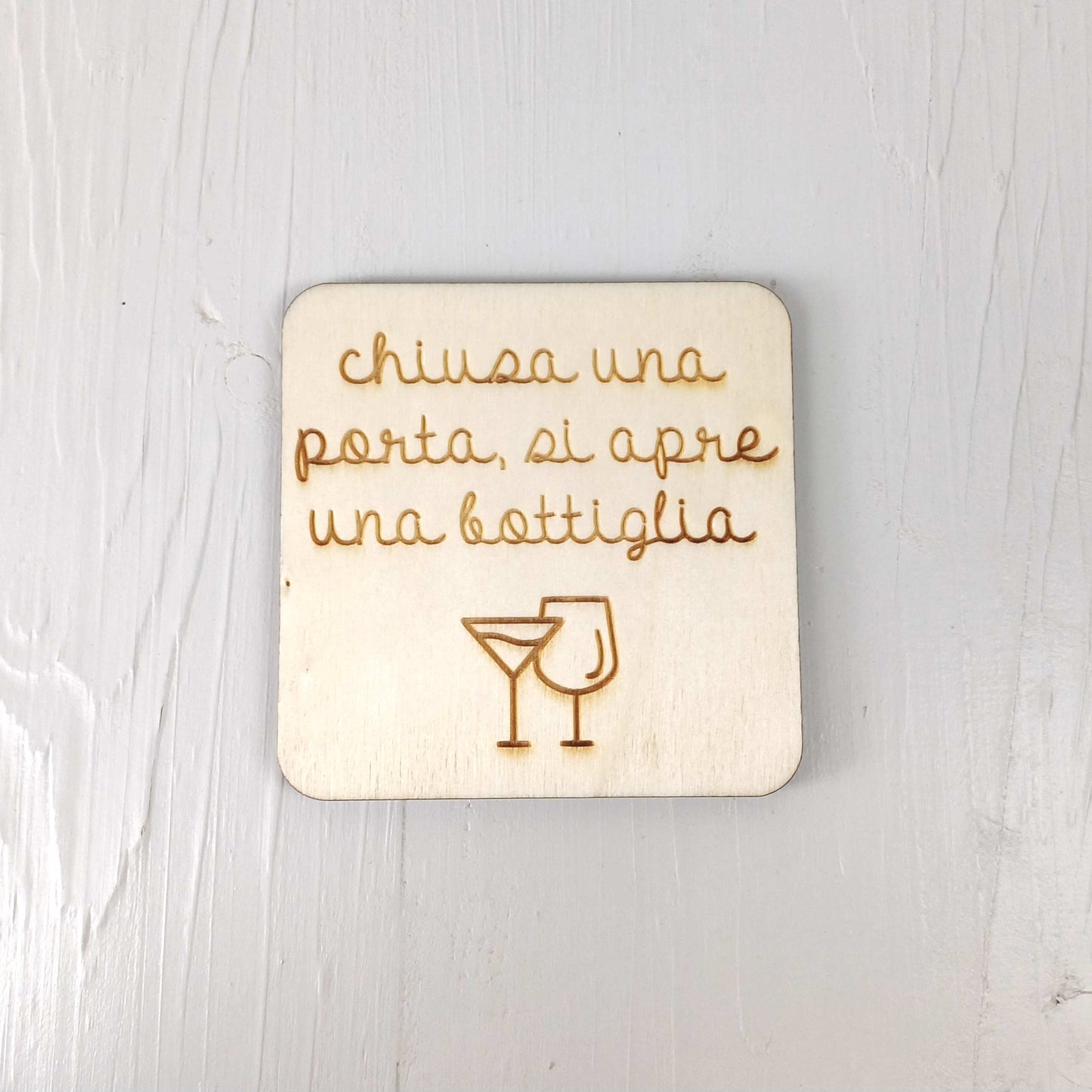 Sottobicchiere Quadrato in Pioppo - Frasi Alcool Battuta - Set 12 Pezzi