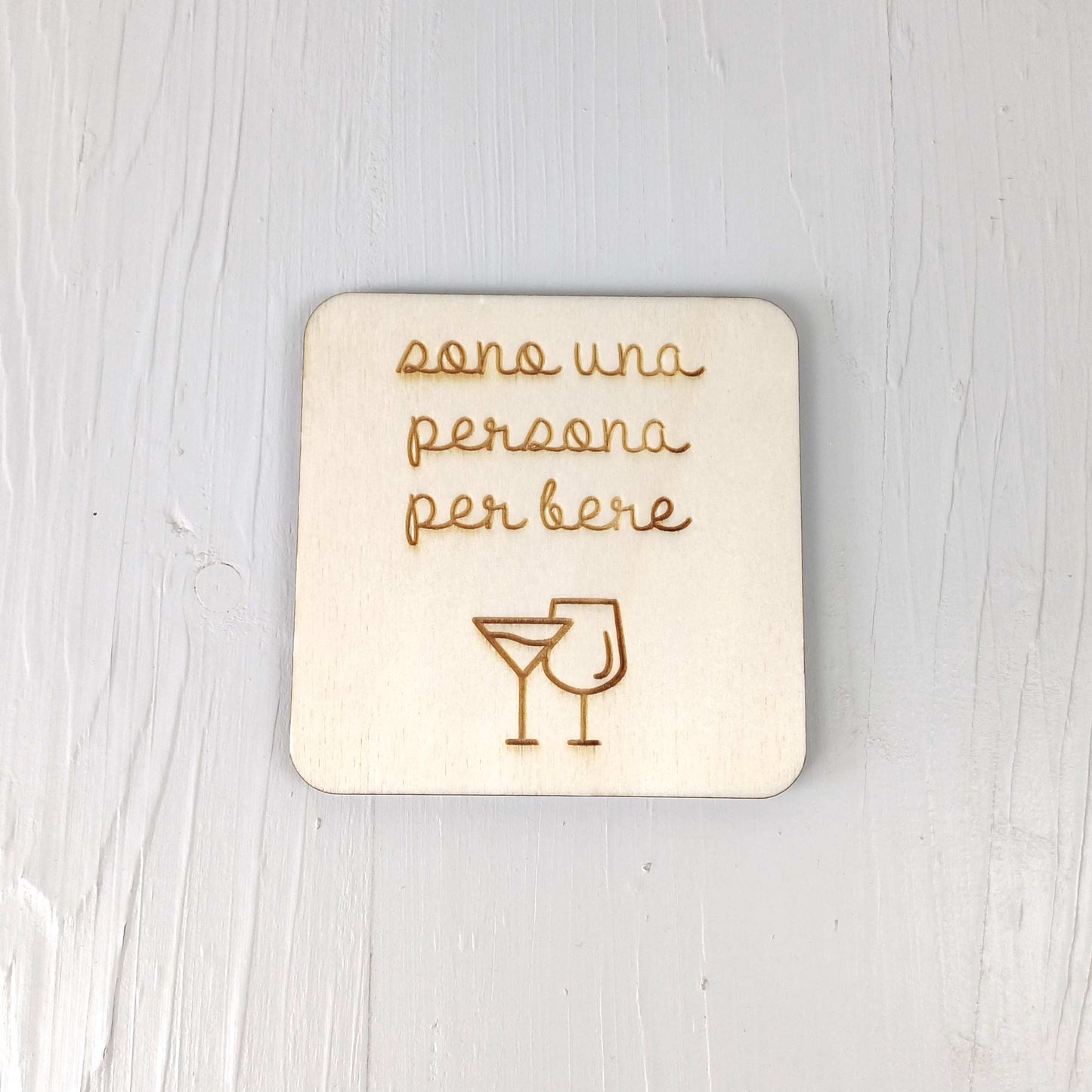 Sottobicchiere Quadrato in Pioppo - Frasi Alcool Battuta - Set 12 Pezzi