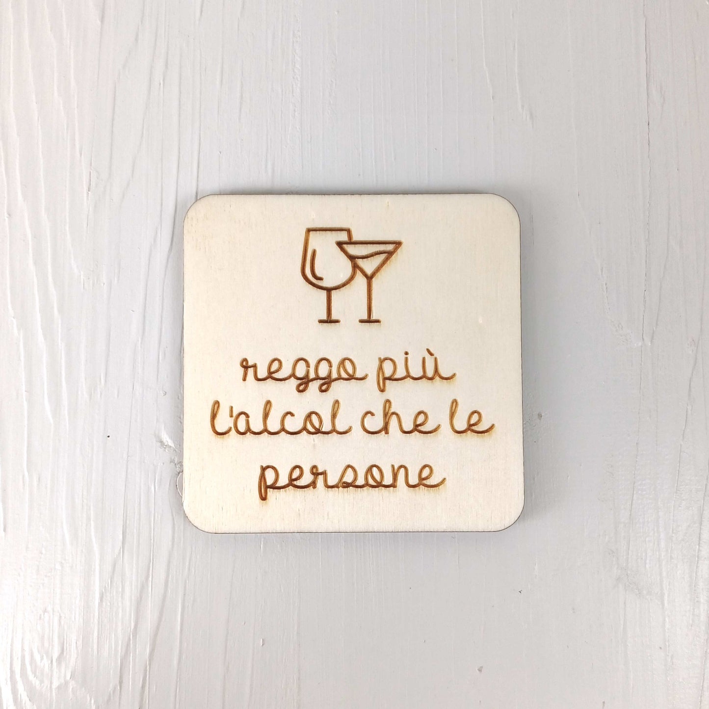Sottobicchiere Quadrato in Pioppo - Frasi Alcool Battuta - Set 12 Pezzi